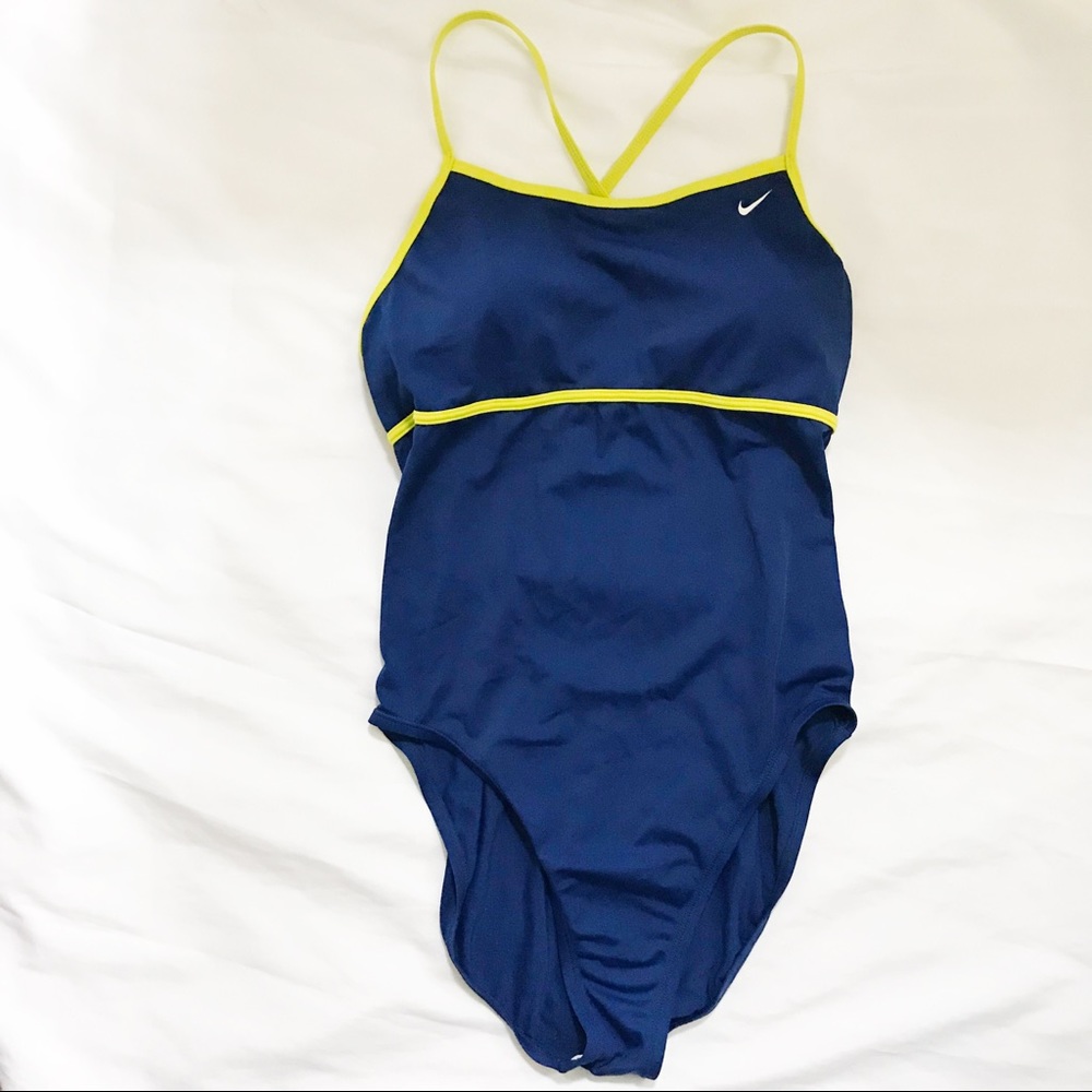 Nike Navy Blue/Lime Green One Piece Swimsuit